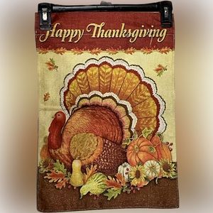 Fall “Happy Thanksgiving” Small Garden Yard Flag w/Turkey & Fall Decorations